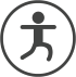 Health and Wellness logo showing an icon of a person stretching, with arms out to the side, one leg straight and one knee bent.